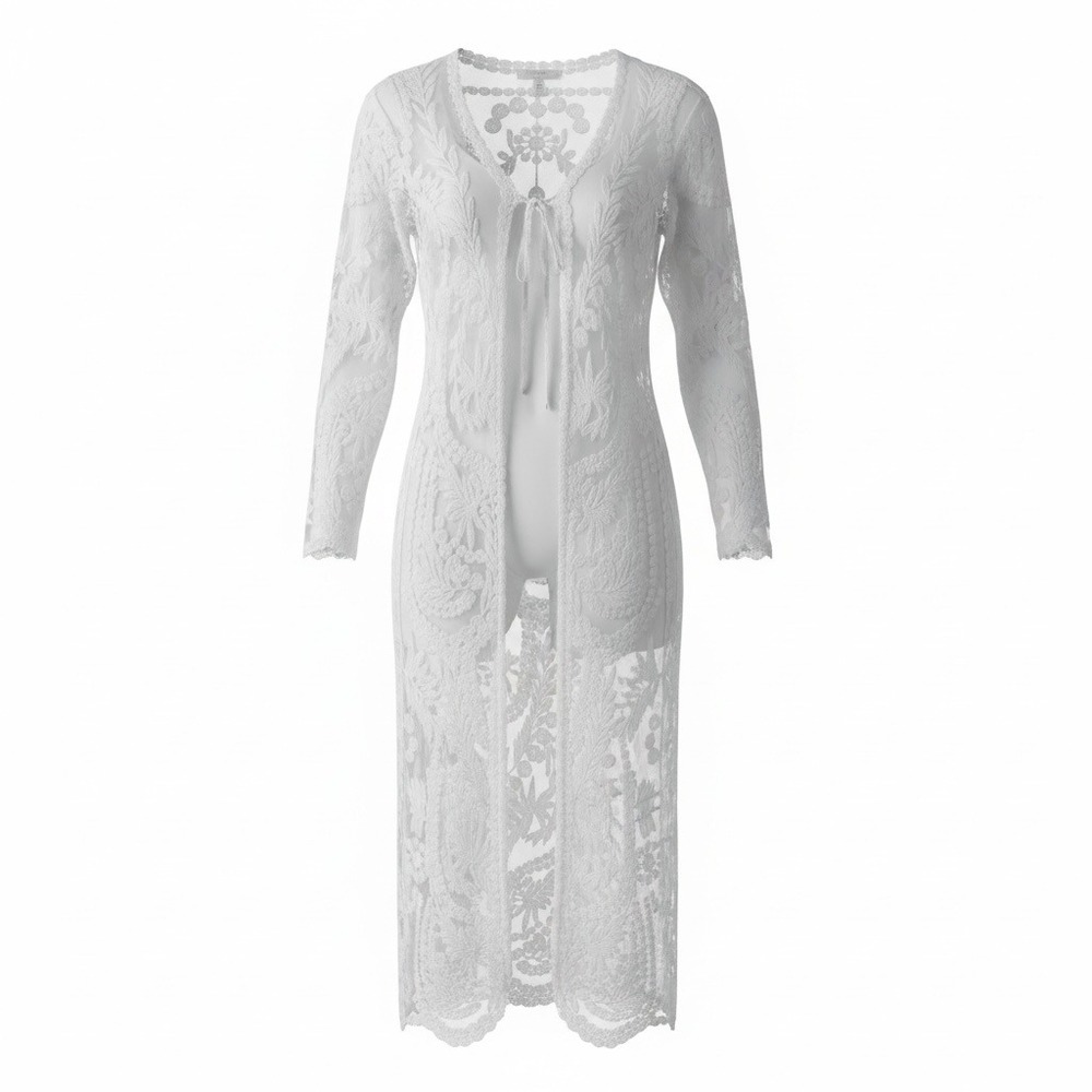 BOHO BEACH HUT White‎ Lace Kimono Duster Cardigan Cover Up Boho Festival